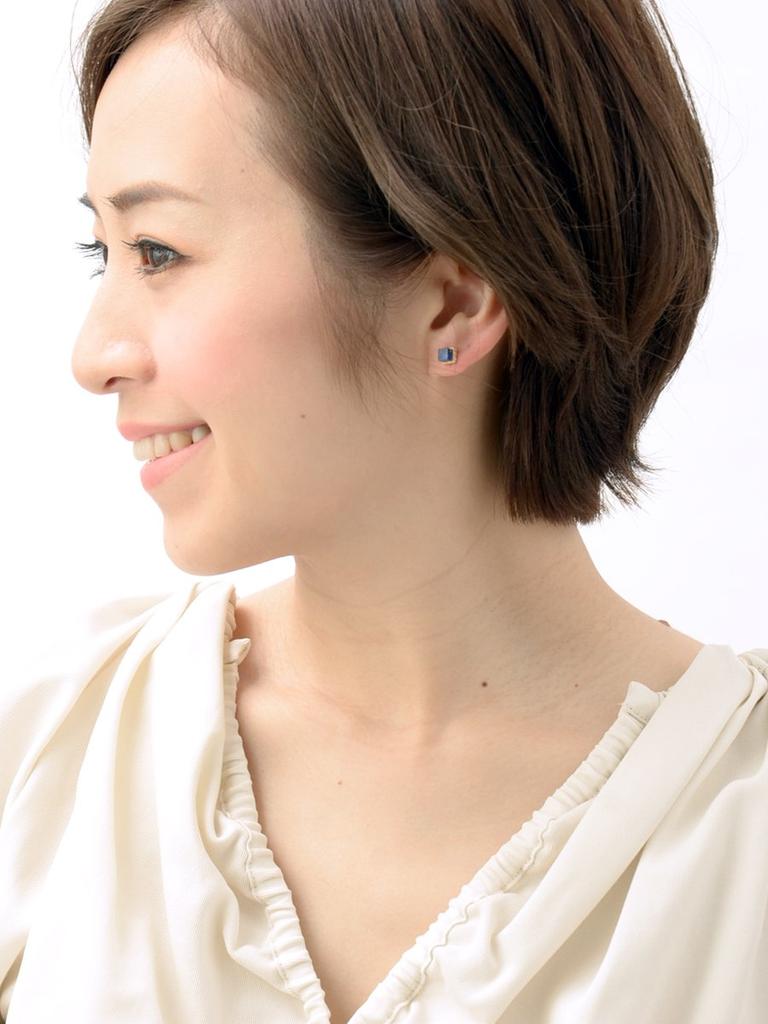 Natural Stone Motif Lapis Round [VINGTAINE] Earrings, Turquoise, Lazuli, Square, Circle, P1475-NY-SQ