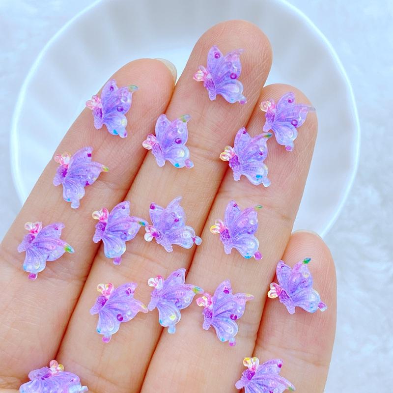 50Pcs New Cute  Resin Mini 9*10mm Beautiful Butterfly Series Flat Back Manicure Parts Embellishments For Hair Bows Accessories
