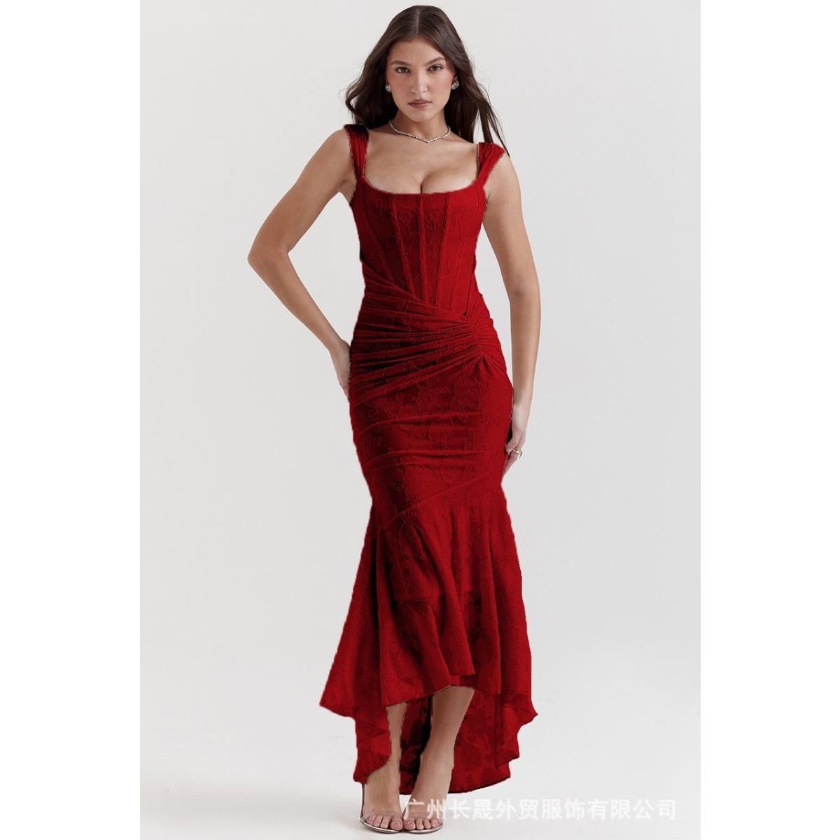 

Элегантное облегающее макси-платье-русалка без спинки с косточками, женская мода, без рукавов, сексуальное, для клуба, вечеринки, платье-русалка XS красный