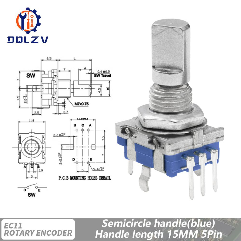 360 Degree Rotary Encoder EC11 With Push Button 5Pin 20 Positions 20 Pulse Code Switch Handle 15/20MM Digital Potentiometer