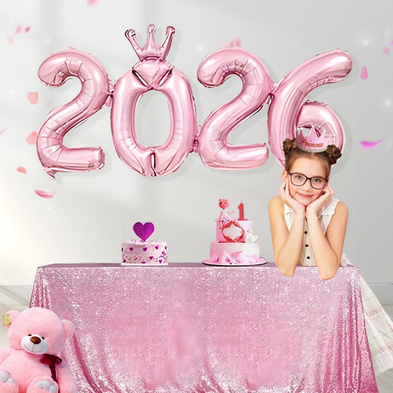 2026 Zlaté fóliové číselné balóny s korunou na rok 2026 Nový rok, Štedrý večer, Festival, Párty potreby, Dekorácie, Vianočná domáca dekorácia