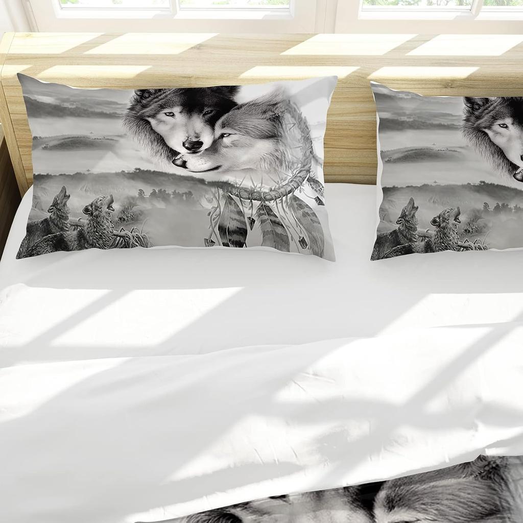 3D-Druck Wolf Bettwäsche-Set Doppelgröße Cartoon Tier Bettwäsche-Set Mit 2 Kissenbezügen Coole Wilde Wolf Bettdecke