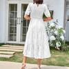 YYFS Women's Fashion Summer Spring Solid Color Print Short Sleeve O-Neck High Waist Casual Dresses