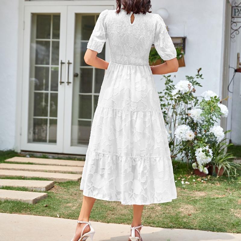 YYFS Women's Fashion Summer Spring Solid Color Print Short Sleeve O-Neck High Waist Casual Dresses
