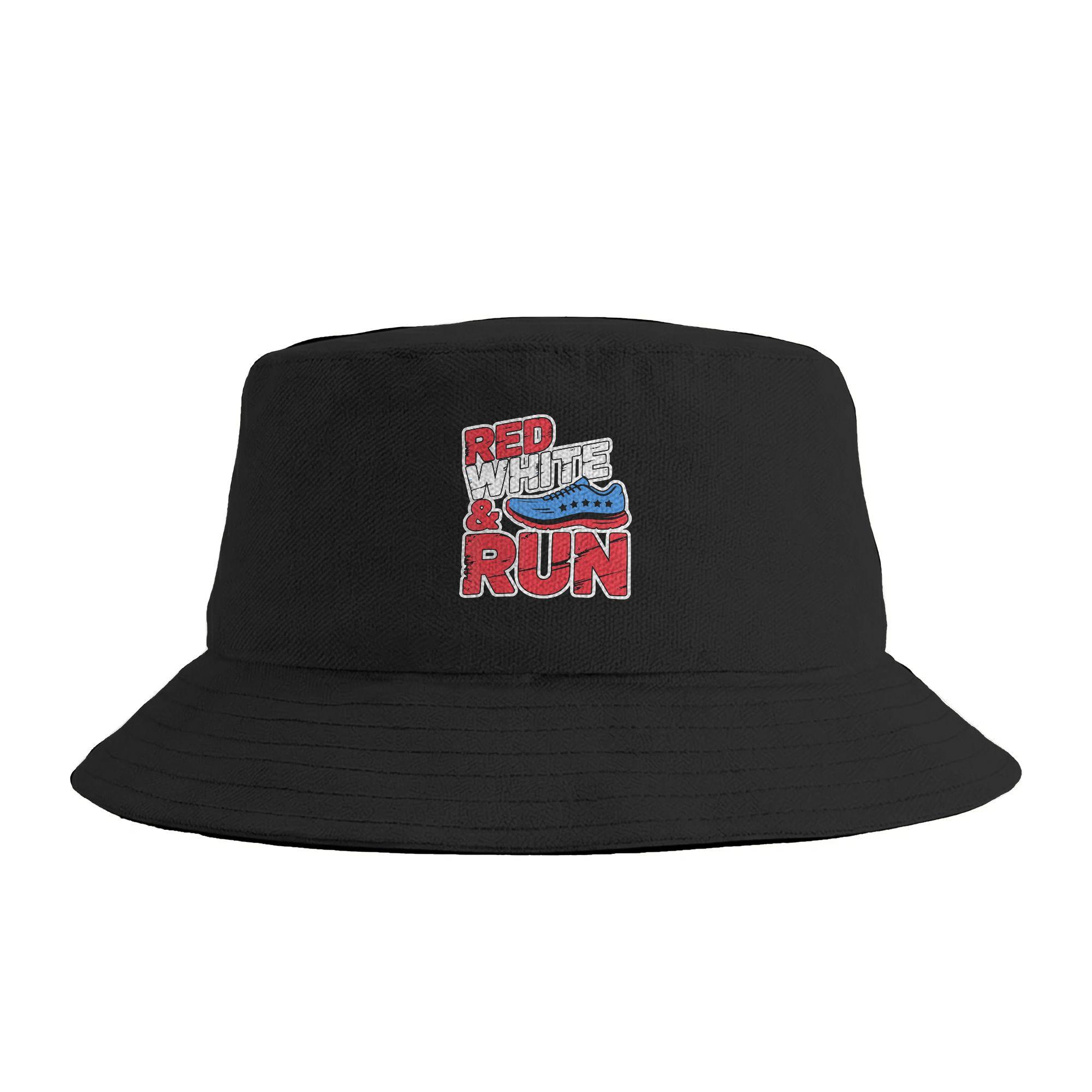 Red White & Run Patriotic Runner Fourth of July Race Bucket Hat Streetwear FisherUnisex Caps For Women Casual Fishing Sun Hats One Size