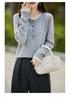 Women's Retro Color Block 100% Wool Round Neck Sweater - Slimming, Versatile, Stylish Knitwear for Autumn/Winter