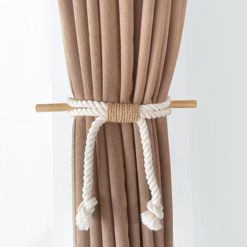 1Pcs Simple Curtain Binding Rope Solid Wood Stick Thick Cotton Rope Hemp Rope Bedroom Living Room Decoration Curtain Buckle