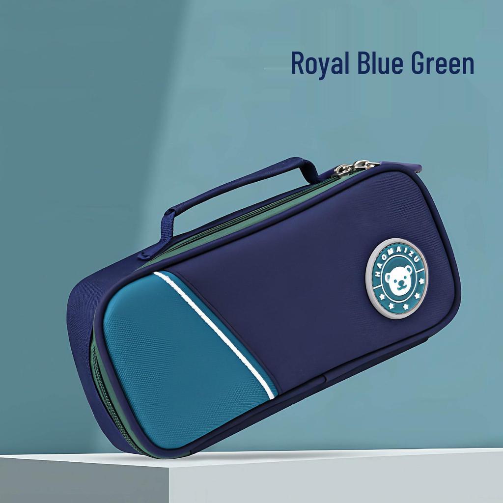 In-Stock British-Style Double-Layer Pencil Case: Large Capacity Multi-Functional Stationery Bag for Junior High Students; Cartoon Design.