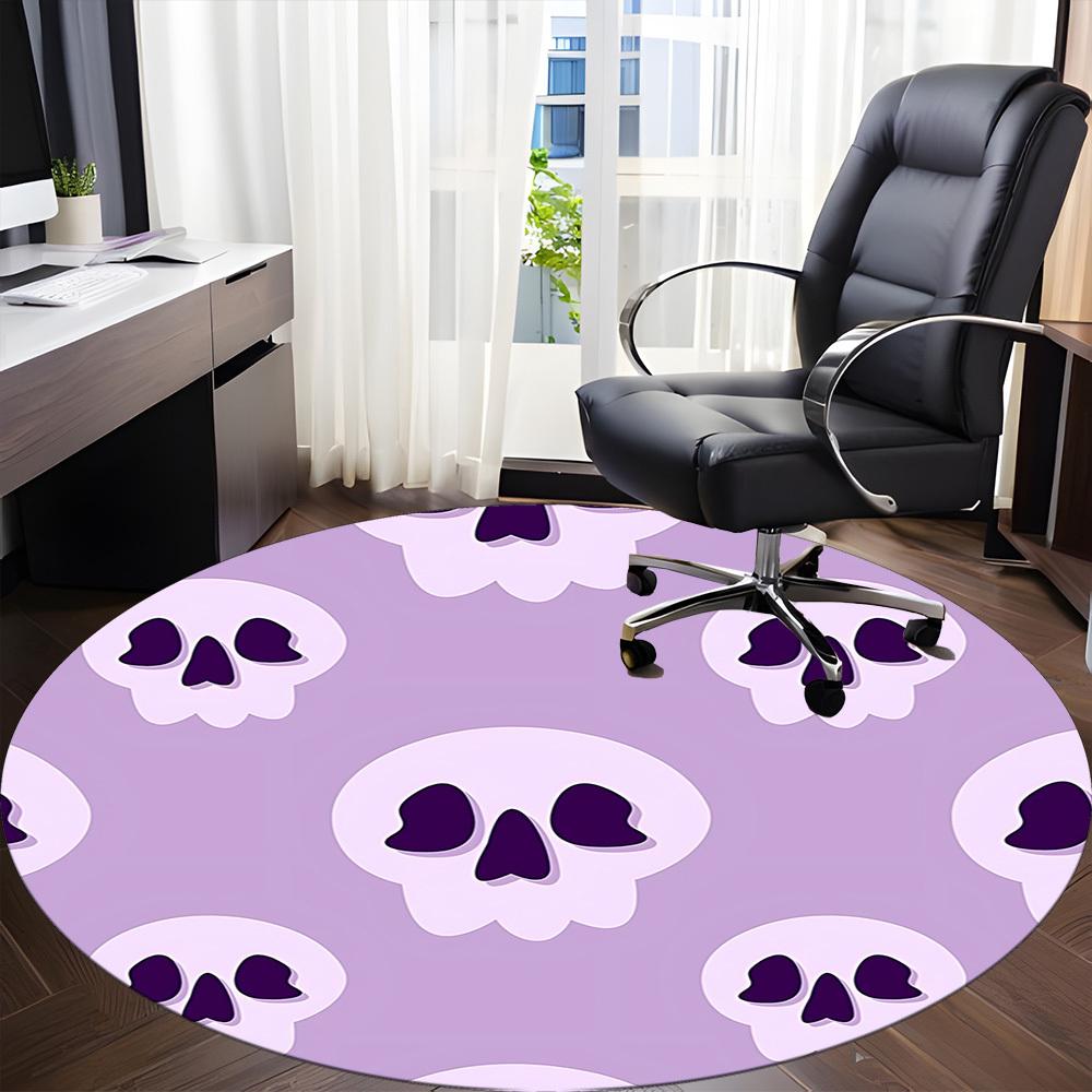 1pc Skull Pattern Office Round Area Rug, Mat Suitable For Office, Under Office Chairs Bedroom Living Room Home Decor, Room Deco