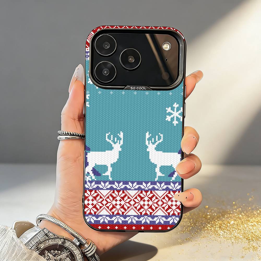 Fair Isle Christmas Phone Case For iPhone17,16,15,14,13,12,11,Pro,MAX White Matte Shockproof Cover