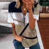 Summer Striped Printed  Plus Size T Shirt Women Vintage Short Sleeve Zipper V-neck Casual T-shirt Woman Loose Office Lady Basic Tee Tops 25118