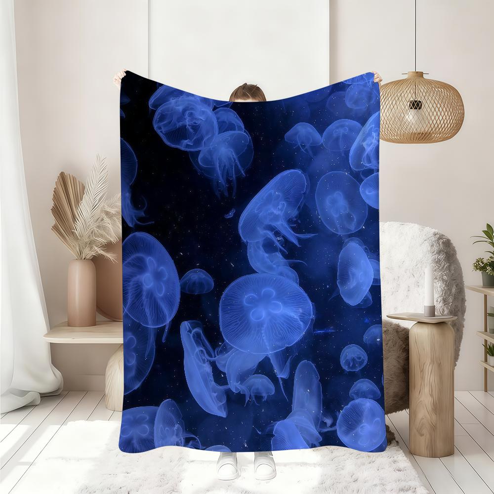 Ethereal Blue Underwater Jellyfish Blanket Soft Throw Blanket for Home Bedroom Bed Sofa Picnic Travel Office Cover Blanket Gift