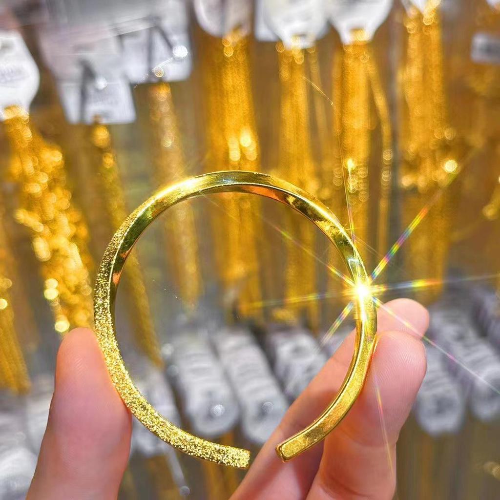 Four-Sided Twisted Vietnamese Sand Gold Bracelet: Shiny Open Solid Bangle for Women - Simple Fashion Jewelry.