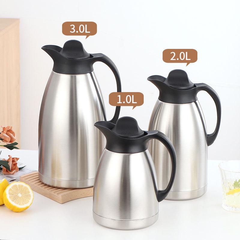 304 Stainless Steel Double-Layer Vacuum Insulated Thermos Flask - European Style Hotel Welcome Coffee Pot (E18) 1.0L Insulated