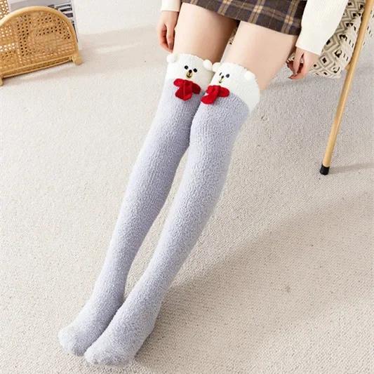 Over Above Knee Socks Long Womens Striped Panda Cat Winter Warm Ladies Girls Black White Funny Thigh High Stockings Christmas