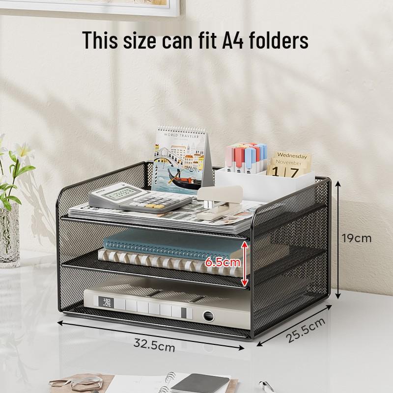 Multi-Layer A4 Desktop File Organizer and Bookends: Office Document Rack and Storage Box