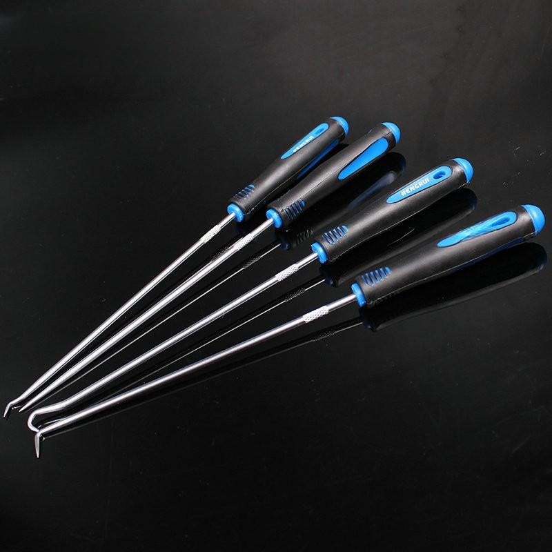 Dichtring-Abzieher-Set mit 4 Stück, inklusive gebogener, abgewinkelter und gerader Haken zum mechanischen Hebeln und Entfernen von Befestigungselementen