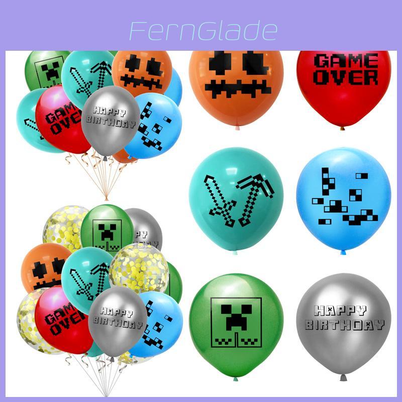 Balão de Látex de Aniversário Pixel Minecraft Decoração de Festa Para Crianças Celebração Divertida**