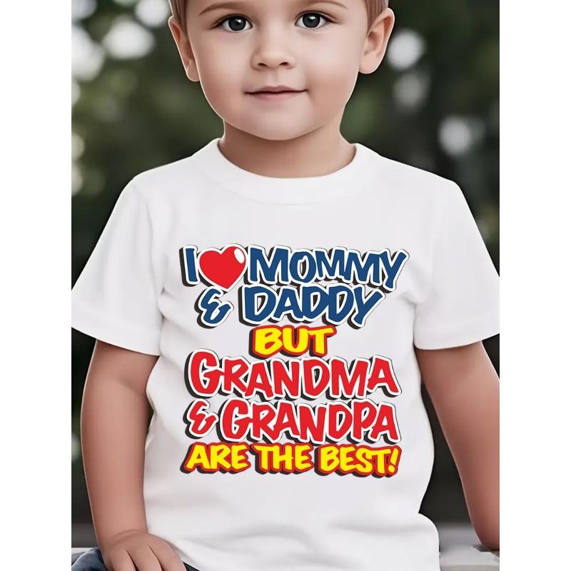 Taglie europee[Top a maniche corte da ragazzo] Elegante top a maniche corte estivo per ragazzo - Serie con elemento letterale 'Amo Mamma e Papà' - Abbigliamento casual da esterno