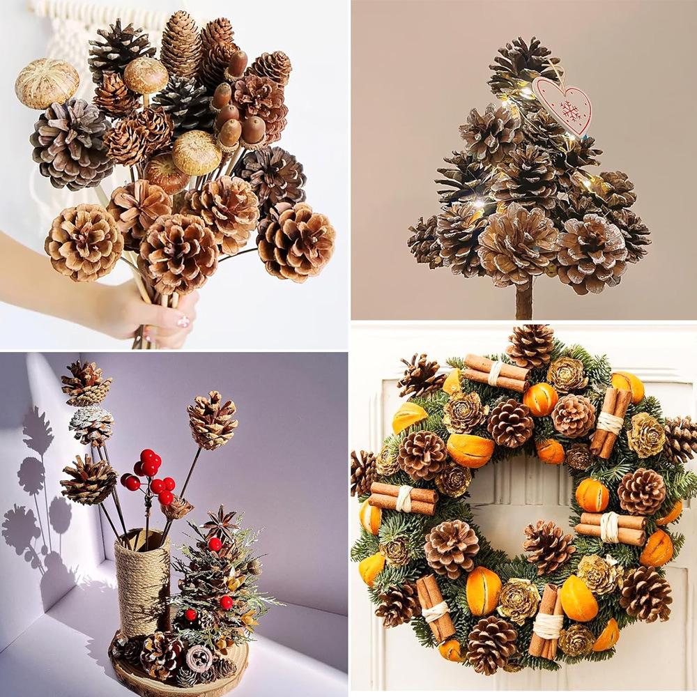 Artificial Pine Cone Dried Cotton Stem Set Fake Red Berries Cedar Branches for Christmas Flower