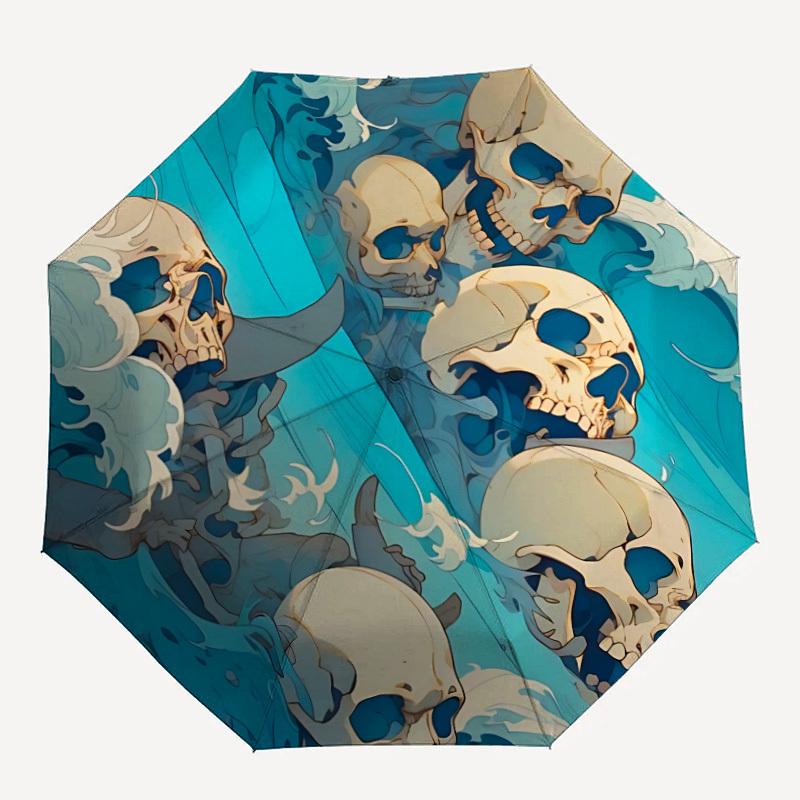 

1pc Skulls Ocean Auto Folding Umbrella, Sturdy And Durable Automatic Folding Umbrella with 8 Ribs, Convenient for Outdoor Use069