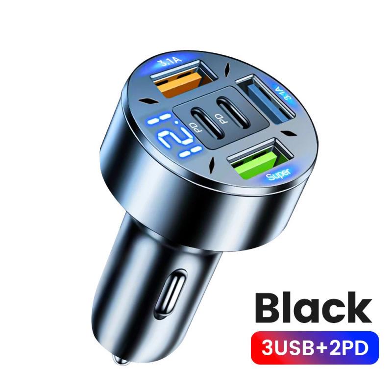 120W Multi-Port USB Car Charger - 1-to-6 Fast Charging Adapter
