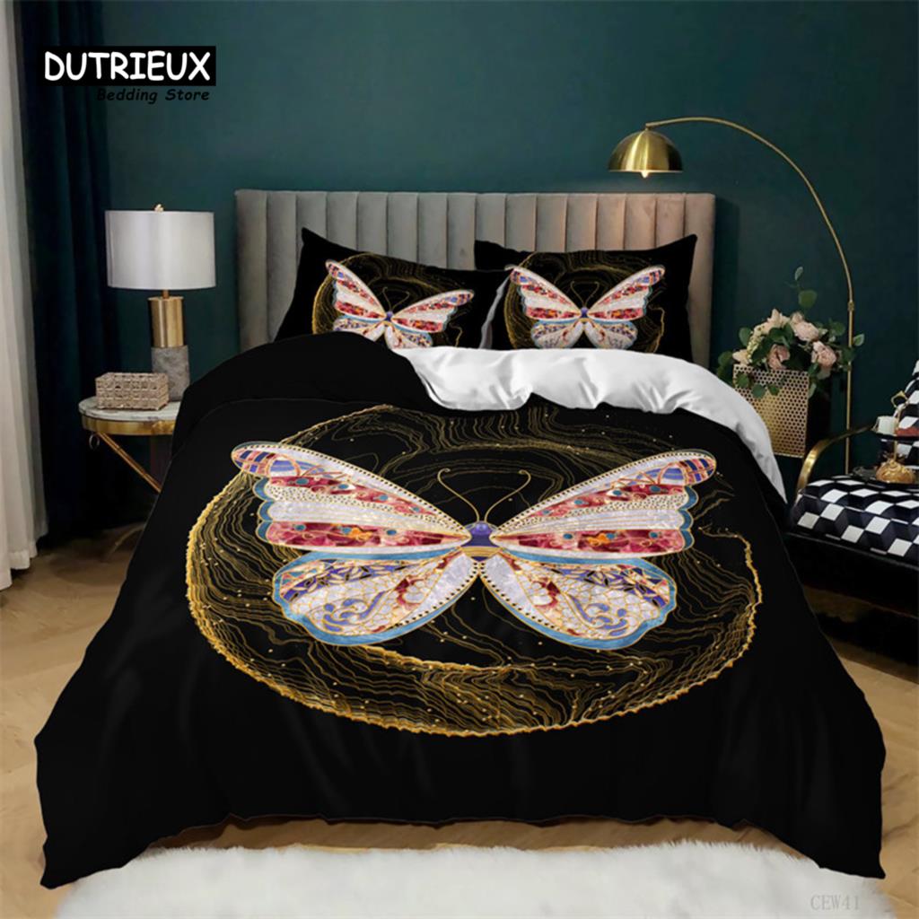 Girls Duvet Cover Set Queen Size Butterfly Bedding Set For Kids Teens Gorgeous Colorful Butterflies Comforter Cover Pillowcases