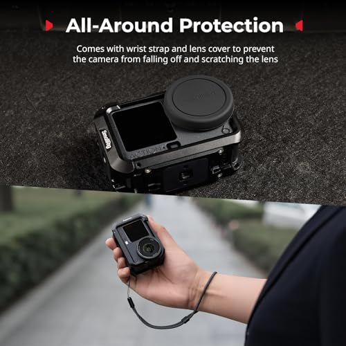 SmallRig DJI Osmo Action 6 Cage (Advanced Edition), Aluminum Alloy Camera Cage with Cold Shoe, Wrist Strap, Lens Cover, Protective Frame with 1/4"-20