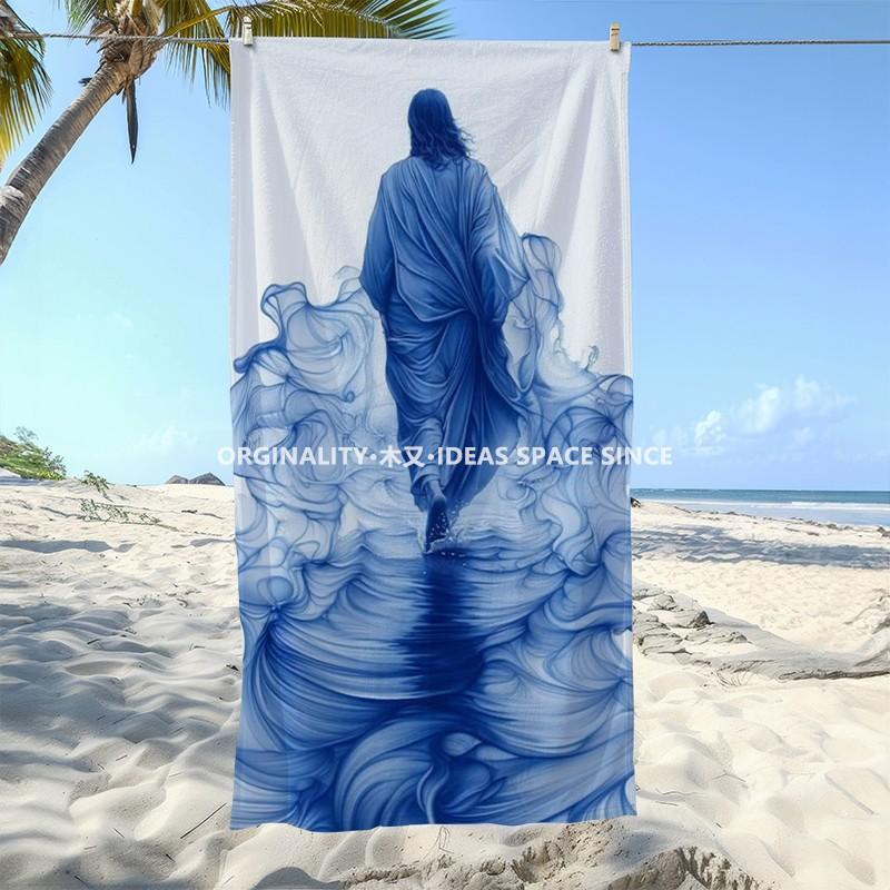 Jesus Walks On Water Beach Towel Patterned Sunscreen And Windproof Suitable For Swimming Pool Camping Travel