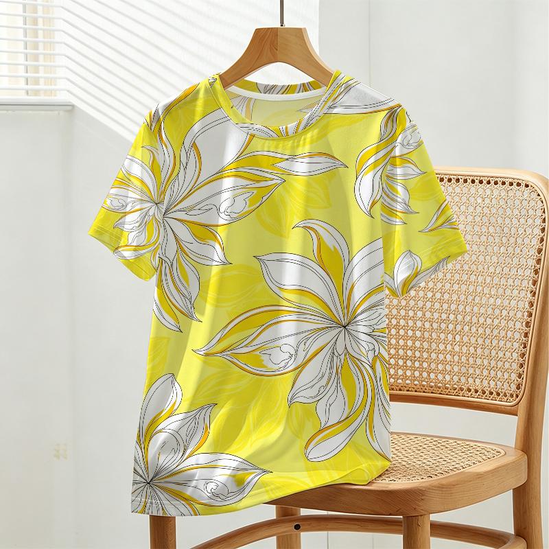 Women's Floral Short Sleeve T-Shirt, Soft Relaxed Fit Casual Top, Versatile for Daily & Work Wear