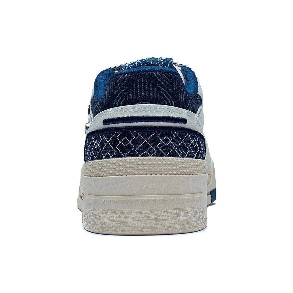 Li Ning 001 BTC Prm Synthetic Leather Abrasion Resistant Breathable Low top Skateboard Shoes Men's White Blue AGCT003-1