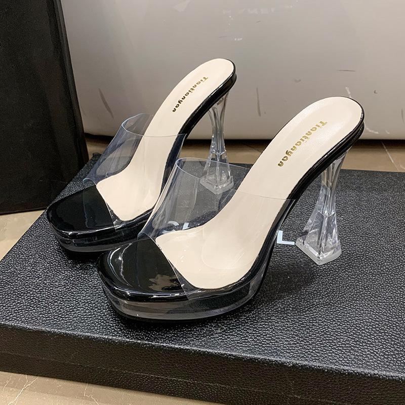 

Модные летние женские туфли-лодочки, сандалии, желейные шлепанцы с открытым квадратным носком, на высоком каблуке, женские сексуальные прозрачные шлепанцы, каблук обуви, прозрачные сандалии 41 чёрный