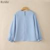 ZANZEA Women Casual Round Neck Long Sleeve Solid Color Loose Blouse