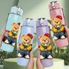 1PC Teddy Bear Toy Box Cartoon Print 750ml Color Plastic Sports Water Bottle Leakproof Flip Straw Lid Suitable for Sports Office Home Use