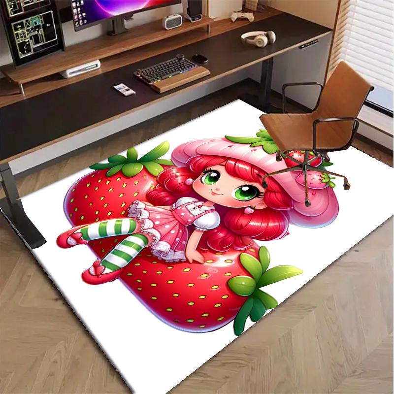 Strawberry Polyester Carpet, Soft Indoor Mat for Office Chair, Living Room, Computer Desk - Decorative Home Office Rug Design