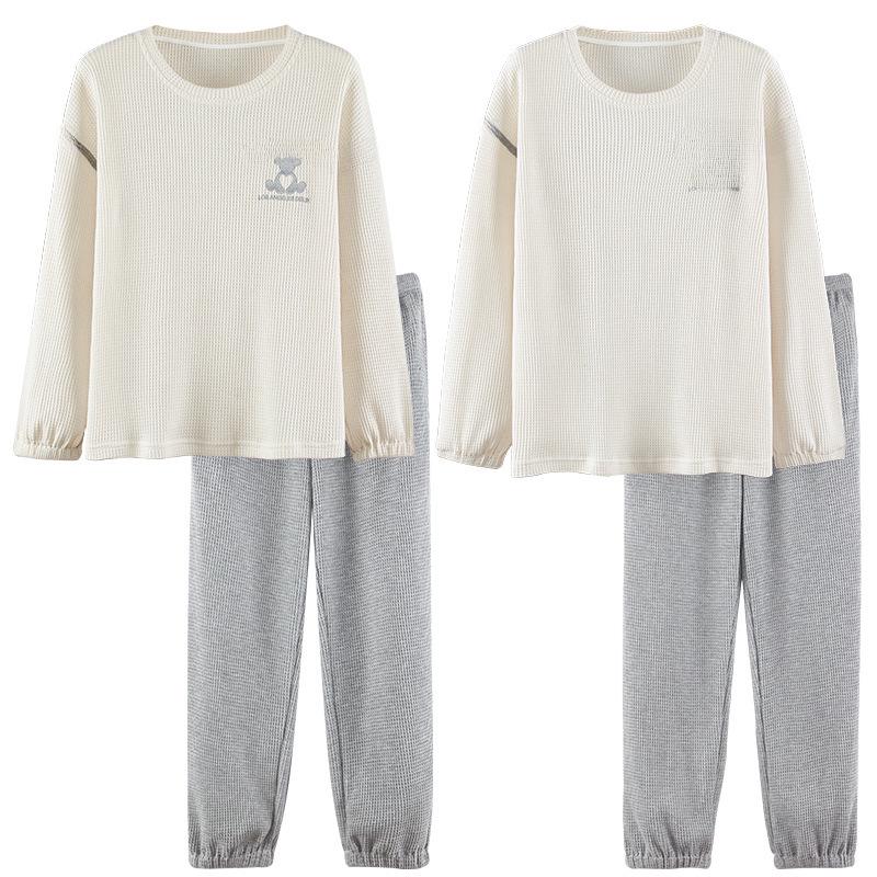 Korean Cartoon Couple Pajamas: Long Sleeve Cotton Sleepwear for Women and Men, Spring To Winter