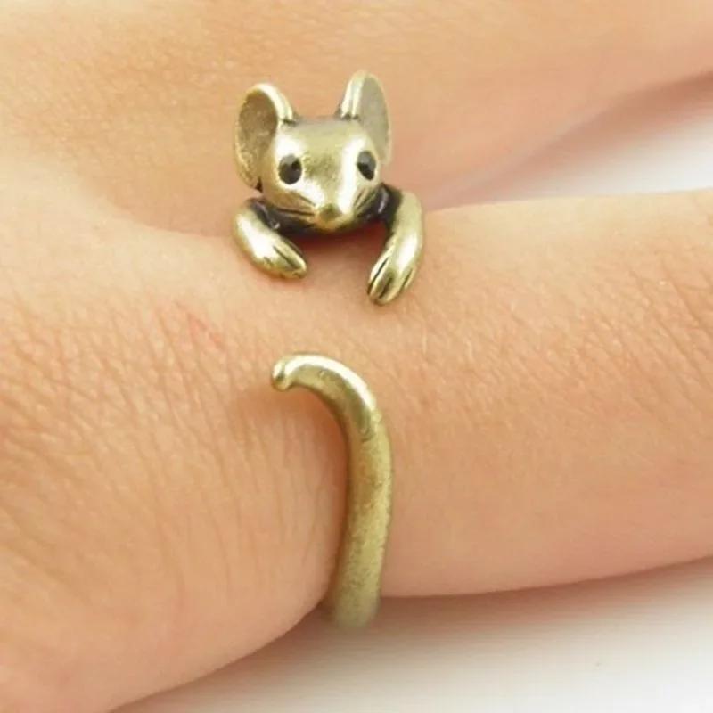 Cute Mouse Shape Open Ring for Women Antique Silver Color Modern Fashion Girls Finger Accessories Hip Hop Party Jewelry