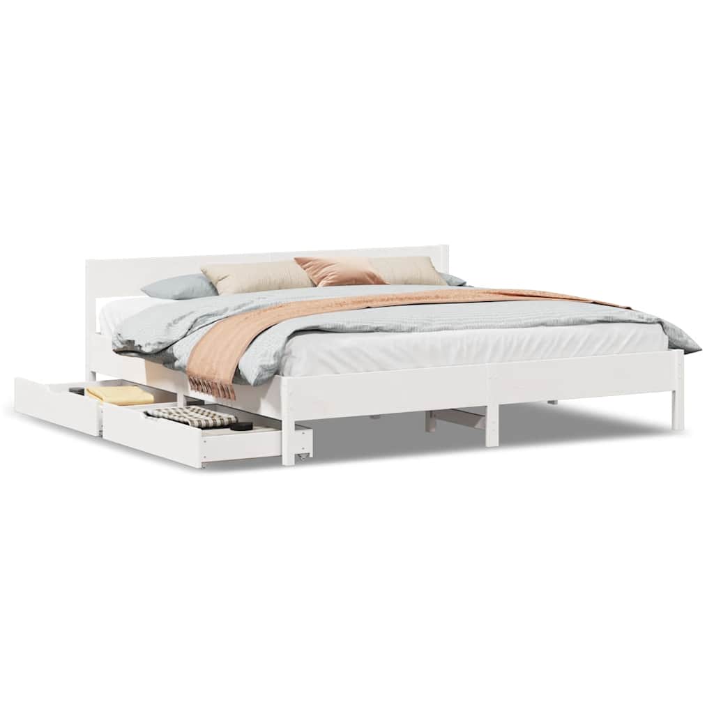 Vidaxl Bed Frame Without Mattress, White, 180X200 Cm, Solid Pine Wood