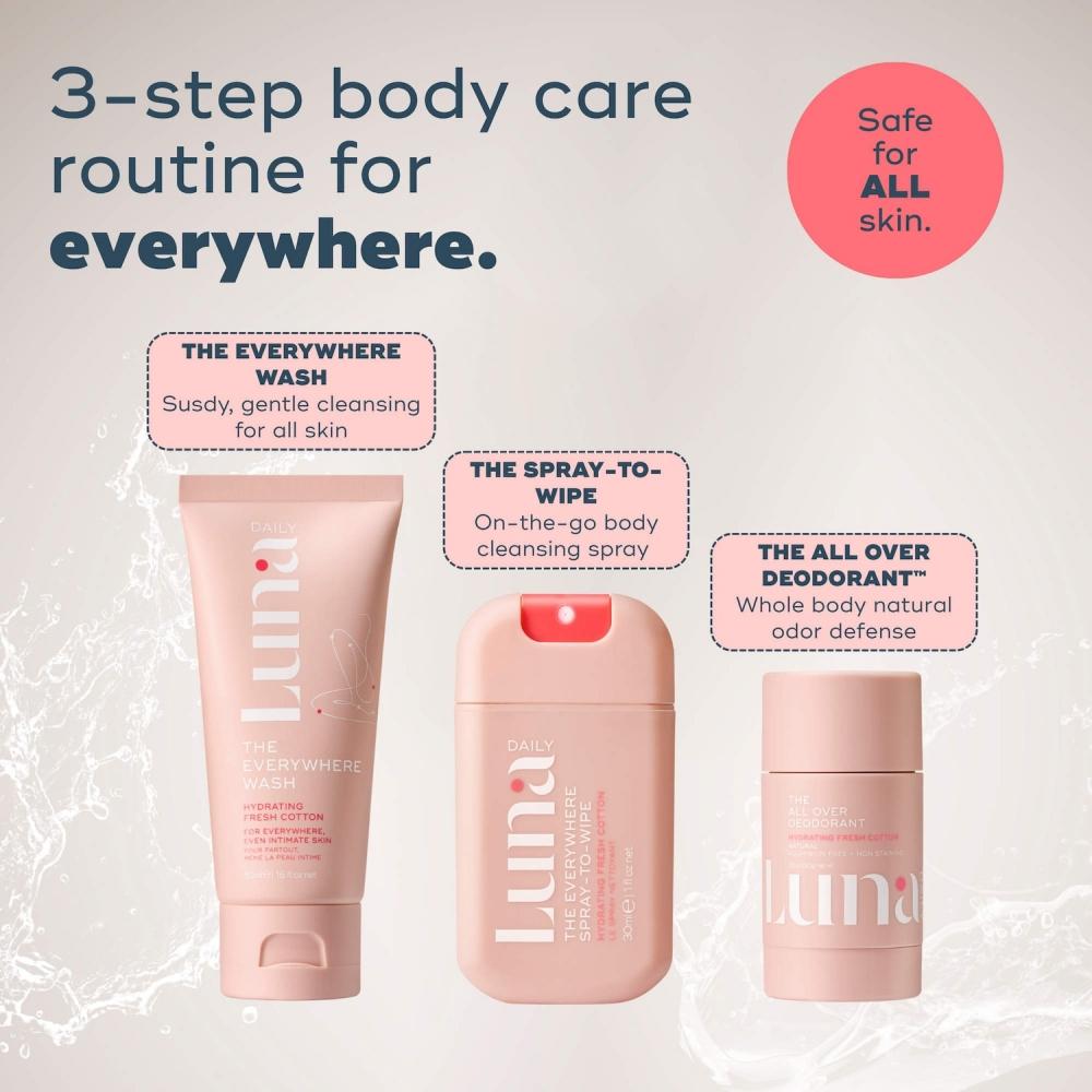 Luna Daily Hydrating Everywhere Body Minis Kit 3 Step Microbiome + Ph Balancing Routine 13.5 Oz 400 Ml