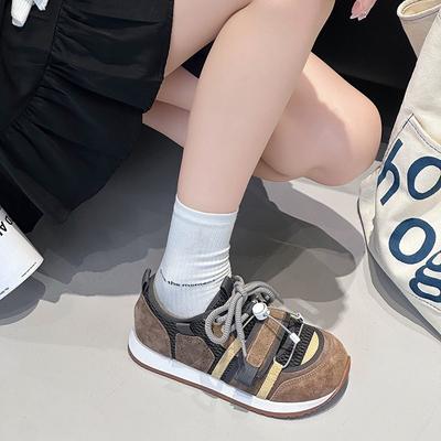 Retro Sneakers Women's Autumn New Leather Velcro Casual Jogging Ugly Cute Big Head