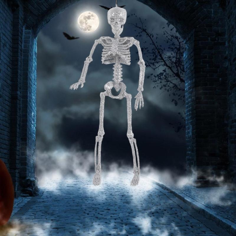 Shimmering Skeleton Hanging Ornament Halloween Skeleton Decorations With Adjustable Joints For Porch Door Window Display