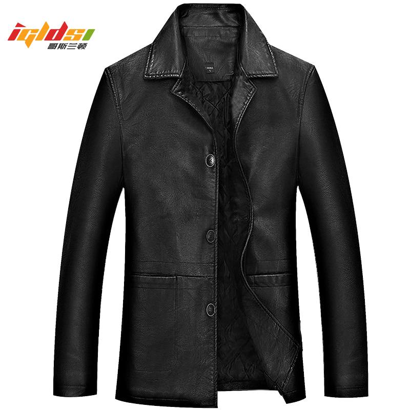 Herren Winter Lederjacke Weich Dick Warm PU Lederjacke Männlich Business Casual Mäntel Mann