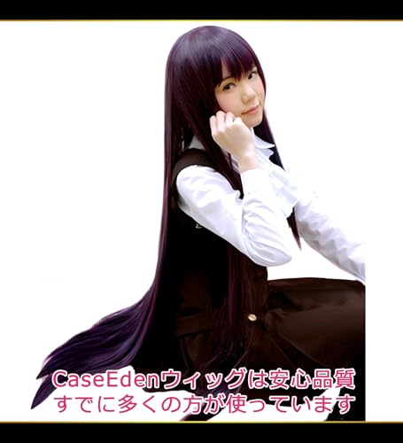 CaseEden Cosplay Wig, Long, Straight, 100cm, Heat-Resistant, Purple-Black Mix, Near-Black, Includes 2 Wig Nets