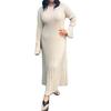 Women's Long Sleeve Ribbed Knitted Maxi Dress Crew Neck Bodycon Sweater Dress Elastic Slim Tie Waist Pencil Long Dress