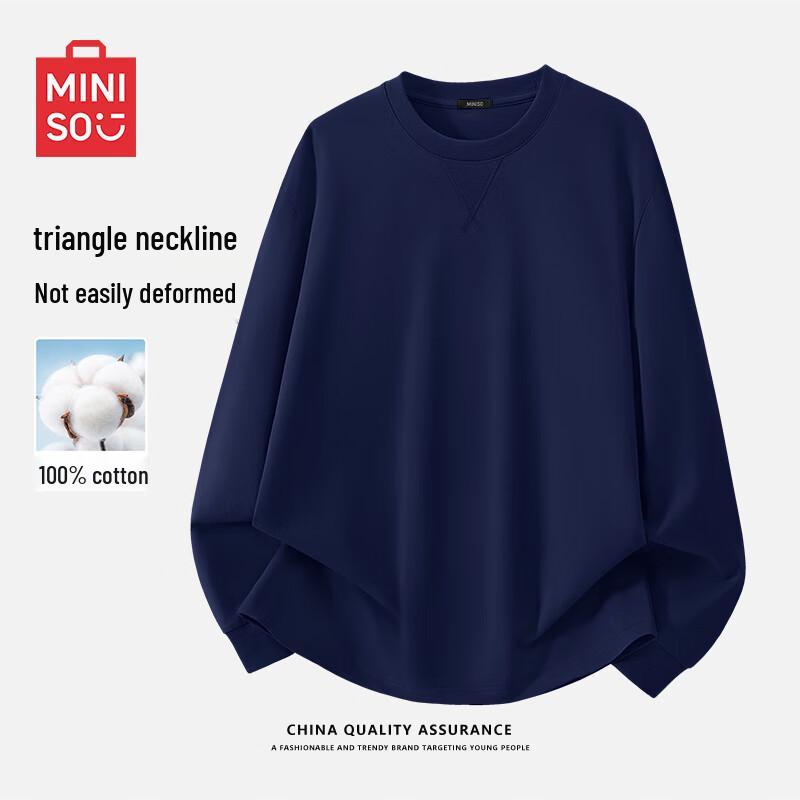 

MINISO Men s Heavyweight Cotton Long Sleeve Crew Neck T-Shirt M