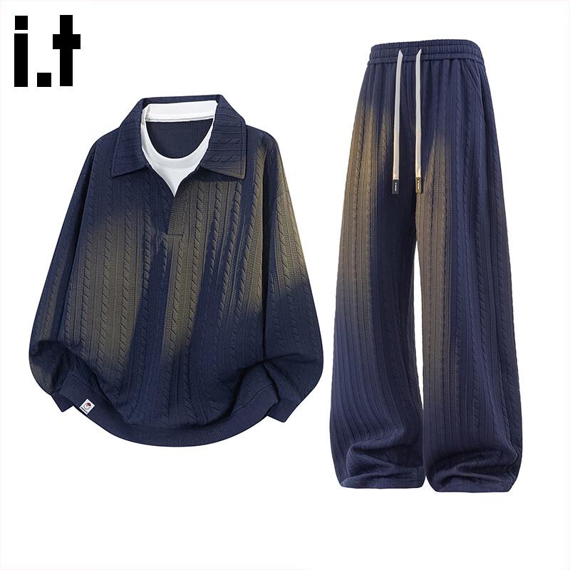 

Men s Layered Look Textured Sweatshirt & Casual Pants Set