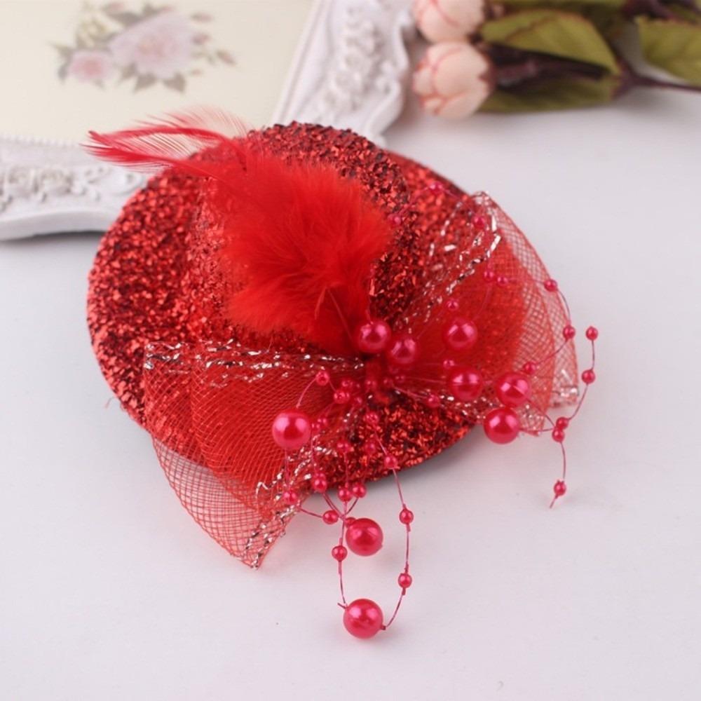 Korean Glitter Girl Fascinator Hat Mesh Cocktail Hat Hair Clip Dance Girl Hair Accessory