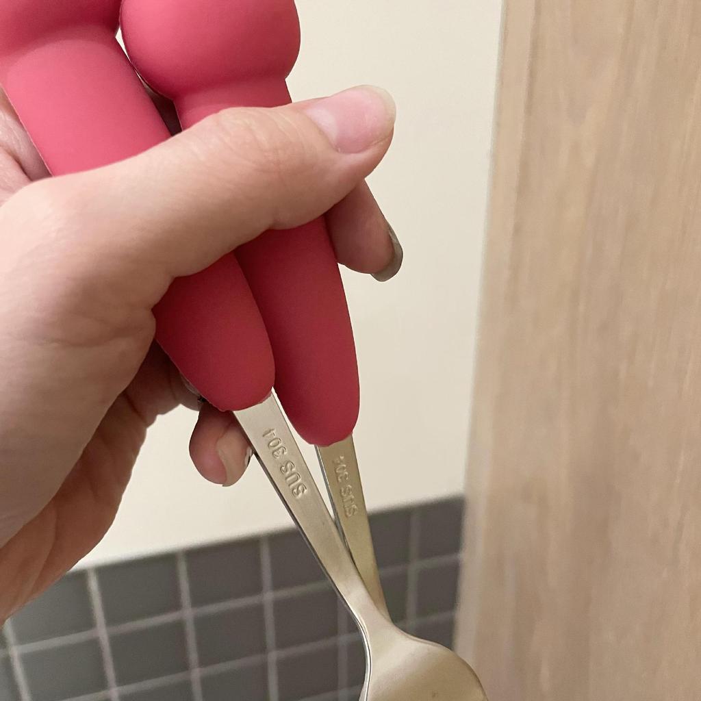 High-value spoon 304 stainless steel spoon Children's fork set Cute strawberry bear household baby eating spoon