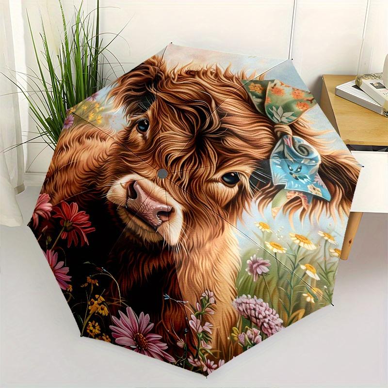 

Cow, Floral Theme 8 Bone Hand Automatic Folding Umbrella, Compact and Portable Design, A Perfect Gift for Birthday, Christmas or Business Us