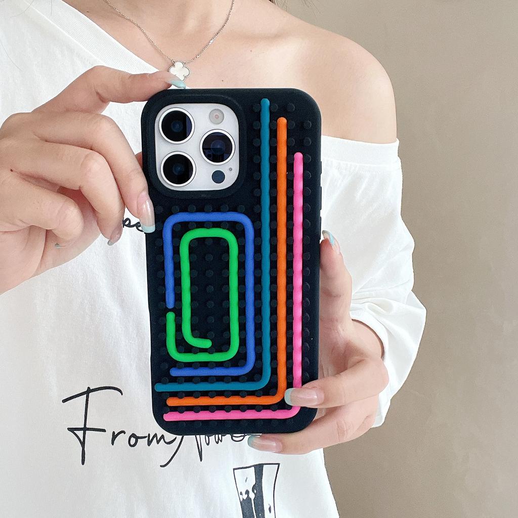 DIY Puzzle Maze Funny Sensory Activity Board Silicone Case For iPhone 16 15 14 13 Pro Max Creative Decompression Arc Soft Cover